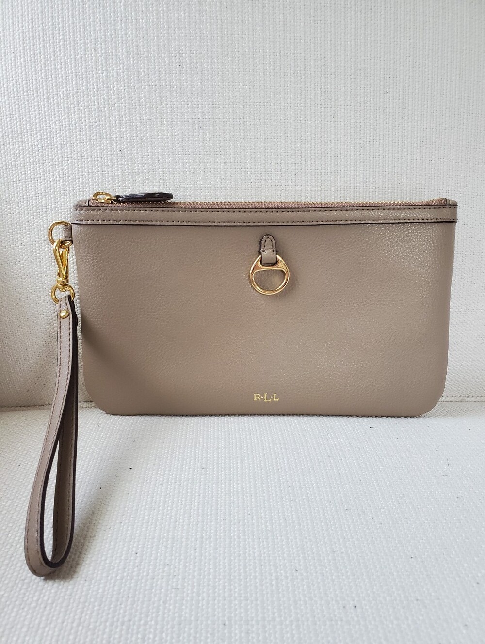 Ralph Lauren Allenville Taupe Leather Wristlet Clutch NWOT